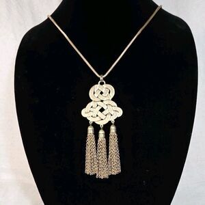 Chico's Gold Tone Tassel Pendant Necklace Long Snake Chain Signed